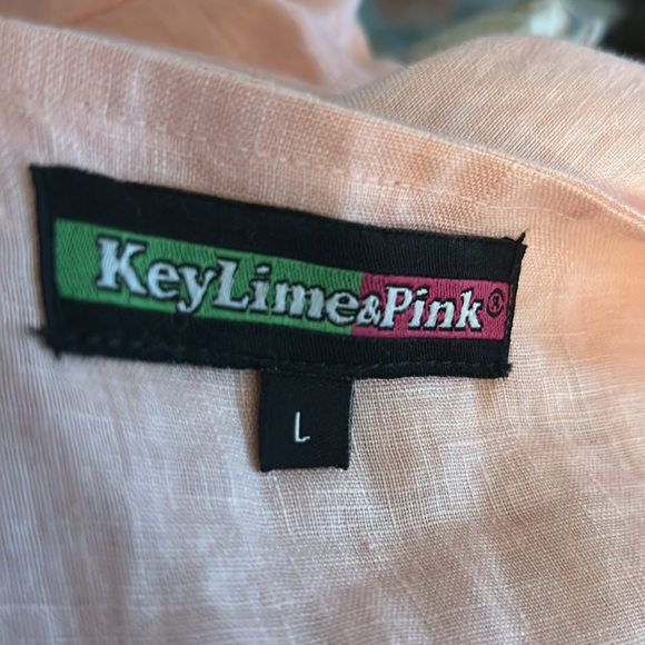 Key Lime & Pink beaded linen tunic top size L - Picture 7 of 8